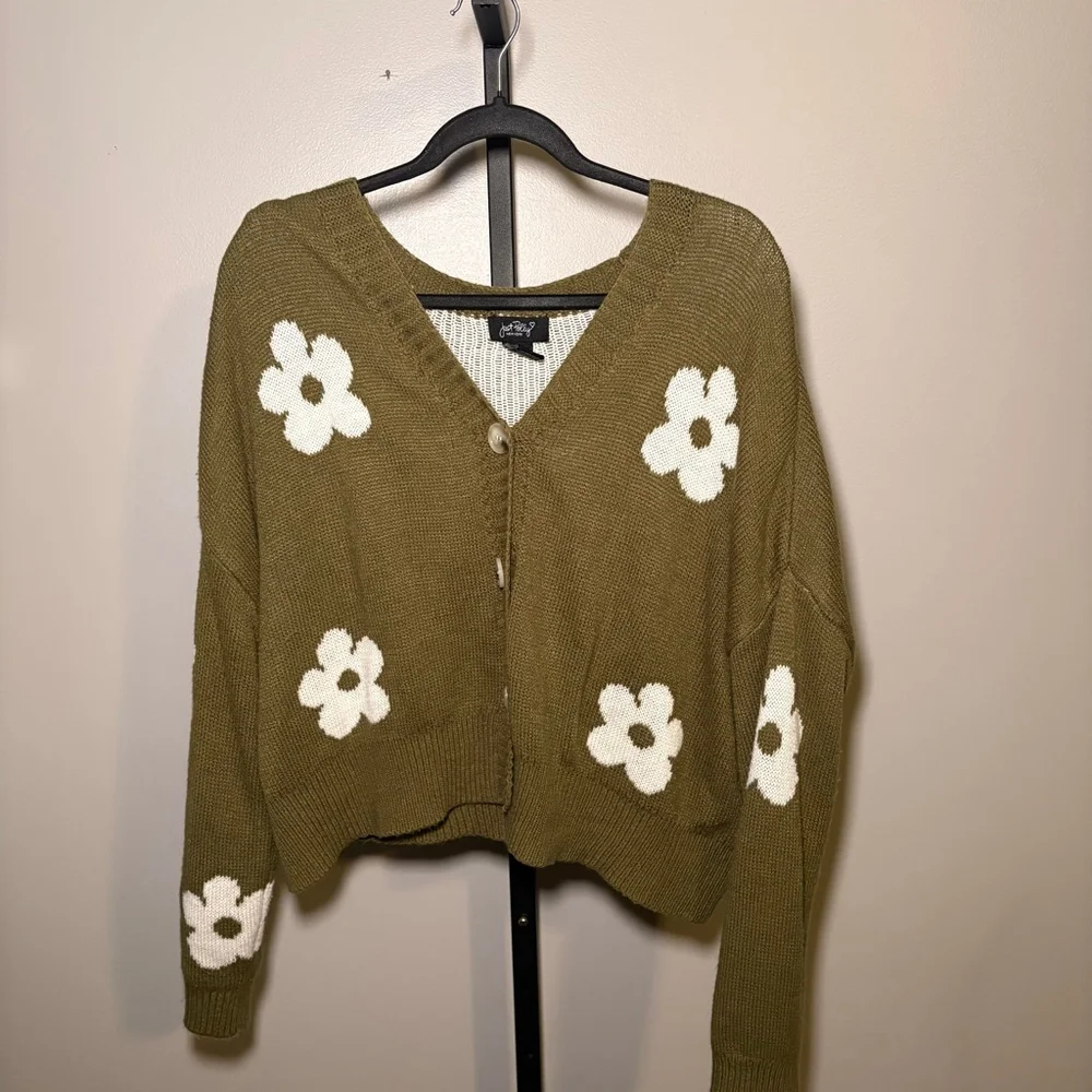 Women's Just Polly New York Olive Green Floral Cardigan L - Picture 1 of 4
